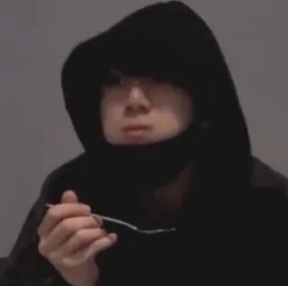 🐹 man, hoodie, eating, spoon, black, face mask, indoors telegram sticker