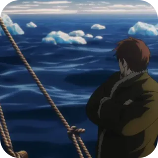 🌌 Anime, Ocean, Góra lodowa, Mężczyzna, Podróż, Eksploracja telegram sticker
