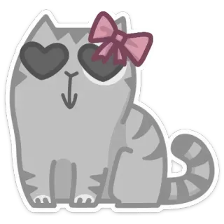 🌟 แมว, สติกเกอร์, สัตว์, น่ารัก, ตาเป็นรูปหัวใจ, โบว์ telegram sticker