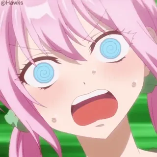 😵💫 Anime, Cartoon, Ausdruck, albern, pinke Haare telegram sticker