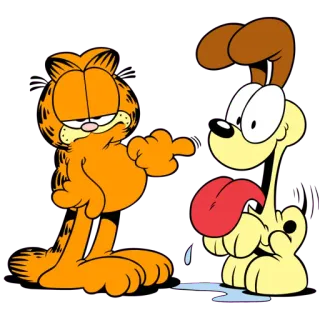 👥 Garfield cat, cartoon, comic, orange, dog, humor, lazy, Odie whatsapp sticker