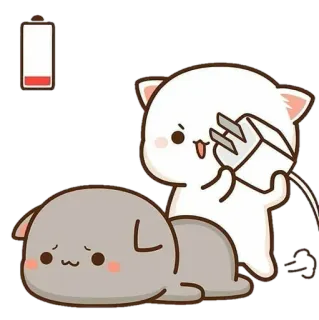 💈 고양이, 배터리, 충전, 귀여운, 동물, 만화 telegram sticker