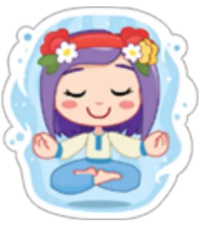 😊 Meditation, Yoga, Cartoon, Blumen, Friedlich telegram sticker