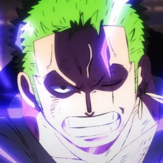 🧩 Zoro One Piece Anime, Spadaccino, capelli verdi, Pirata, monocolo telegram sticker