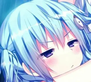 😒 animé, fille, cheveux bleus, mignon, dessin animé whatsapp sticker