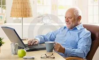 ☕️ Hide the Pain Harold meme, Harold, stock photo, internet, smile, laptop, old man telegram sticker