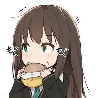 😶 もぐ อนิเมะ, กิน, เบอร์เกอร์, น่ารัก, จิบิ, การ์ตูน whatsapp sticker