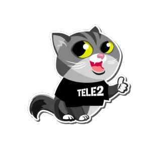 👍 TELE2 kucing, stiker, kartun, TELE2, hewan, jempol ke atas whatsapp sticker