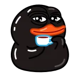 😏 пепе, лягушка, мем, кофе, расслабленный telegram sticker