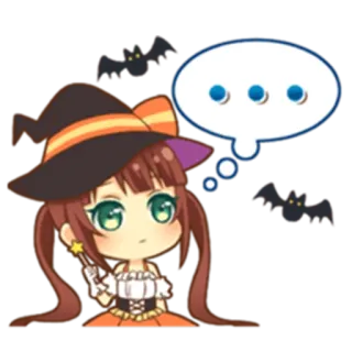 😶 할로윈, 마녀, 소녀, 만화, 마법, 귀여운, 박쥐 telegram sticker