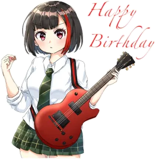 🥳 Happy Birthday Anime, Cumpleaños, Guitarra, Chica, Uniforme escolar telegram sticker