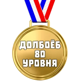 🏅 ДОЛБОЁБ 80 УРОВНЯ medalla, ruso, ofensivo, insulto whatsapp sticker
