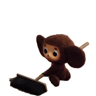⛑ Cheburashka Cheburashka, cartoon, character, animal, bear, sweeping, cleaning telegram sticker