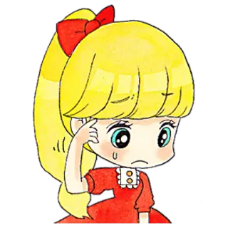 😳 Cartoon, Meisje, Denken, Verward, Blond, Leuk telegram sticker