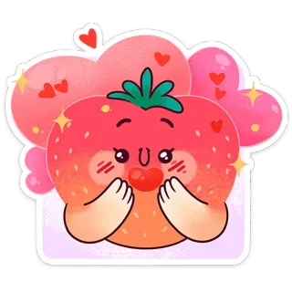 🍓 tomate, fofo, kawaii, coração, desenho animado, adesivo, comida telegram sticker