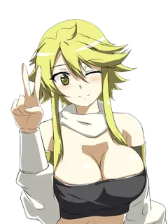 😏 Anime, Meisje, Vrede, Knipoog, Glimlach, Cartoon telegram sticker