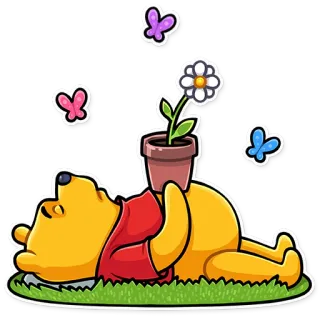 😵 Winnie the Pooh Винни Пух, медведь, цветок, милый, мультфильм, бабочки telegram sticker
