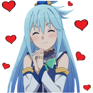 😍 Aqua Konosuba Anime, Personagem, Corações, Fofo, Sorrindo, Feliz telegram sticker