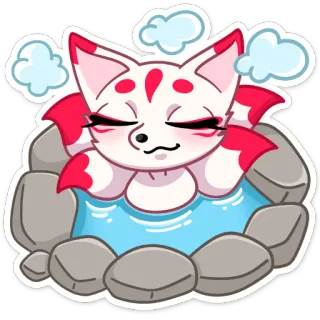 😊 cáo, động vật, hoạt hình, dễ thương, tắm, suối nước nóng, thư giãn whatsapp sticker
