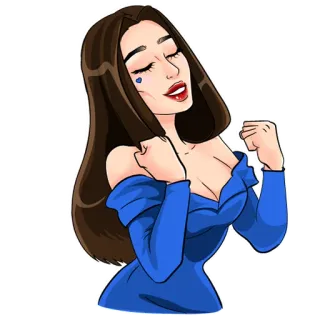 💪 kobieta, kreskówka, niebieska sukienka, serce, piękno, zamknięte oczy, długie włosy, naklejka telegram sticker
