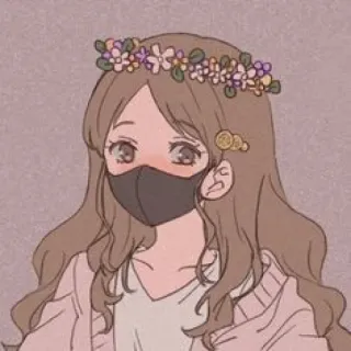 🖤 fille, animé, masque, fleurs, portrait, dessin animé telegram sticker