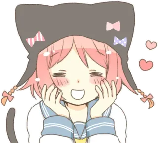 😊 anime girl, kawaii, cute, cat ears, cartoon, illustration, hearts telegram sticker