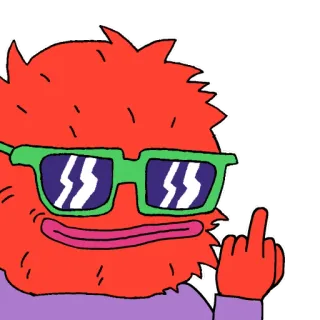 🖕 potwór, środkowy palec, niegrzeczny, obraźliwy, kreskówka, okulary przeciwsłoneczne telegram sticker
