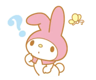 ❓ My Melody Sanrio, kelinci, imut, pertanyaan, kupu-kupu telegram sticker