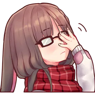 😎 Anime, Ragazza, Occhiali, Sciarpa, Carino, Illustrazione telegram sticker