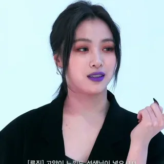🪁 루지] 고양이 느림도 선생님이 녺을 수 woman, kpop, singer, portrait, beauty, purple lipstick telegram sticker