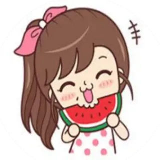 🍉 การ์ตูน, ผู้หญิง, แตงโม, น่ารัก, สติกเกอร์, คาวาอิ telegram sticker