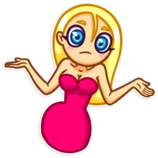 😶 woman, blonde, dress, cartoon, question, confused, gesture, girl telegram sticker