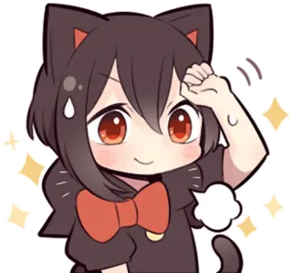 ☺️ anime, garota gato, fofo, kawaii, olhos vermelhos, laço whatsapp sticker