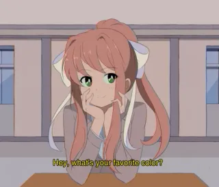 💚 Monika Doki Doki Literature Club! Hey, what's your favorite color? anime, character, monika, doki doki literature club, video game, cute telegram sticker