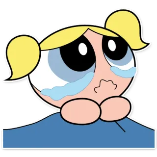 😢 Bubbles The Powerpuff Girls piangere, triste, Cartoon Network, animato, arrabbiato, lacrime telegram sticker