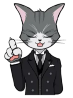 ☝️ 고양이, 의인화, 옷을 입은, 정장, 가리키는, 동물, 고양이과 telegram sticker