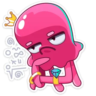 🤔 0=∞ cartoon, character, pink, king, crown, diamond, math, equation telegram sticker