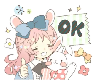 🐰 OK carino, kawaii, coniglio, anime, ok, positivo telegram sticker