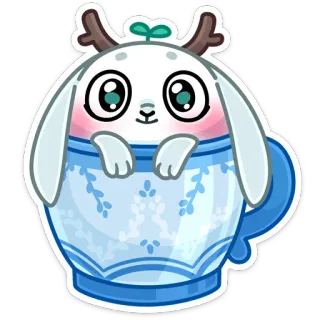 👀 animal, coelho, fofo, kawaii, xícara, xícara de chá, adesivo telegram sticker