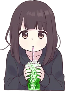 🥤 Anime, Meisje, Drankje, Schattig, Kawaii whatsapp sticker