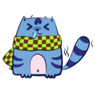 ❄️ gato, enfermo, resfriado, bufanda, gato azul, dibujos animados telegram sticker