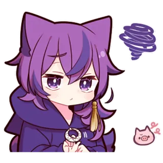 😐 animé, dessin animé, oreilles de chat, cheveux violets, chibi, autocollant telegram sticker