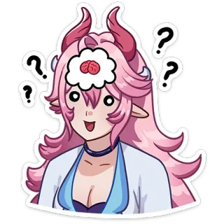 🤪 anime, cartoon, pink hair, question marks, character, brain, thinking telegram sticker