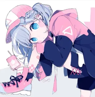 🙃 anime, ragazza, carina, rosa, blu, cartone animato telegram sticker