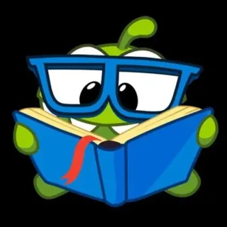 🤓 Om Nom Cut the Rope cartoon, green, book, reading, glasses, cute telegram sticker