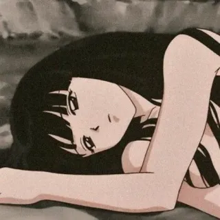💛 anime, cô gái, nằm, tóc đen telegram sticker
