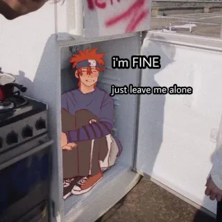 😭 I'm FINE just leave me alone anime, emocional, triste, personagem, solitário, isolamento, citação telegram sticker