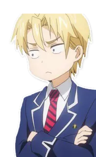 😕 anime, character, blond hair, school uniform, irritated telegram sticker