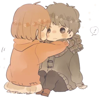 🤗 Anime, Cartone animato, Kawaii, Abbraccio, Coppia, Carino telegram sticker