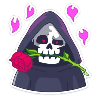 🌹 死神, 死亡, 骷髅, 玫瑰, 爱, 卡通 telegram sticker